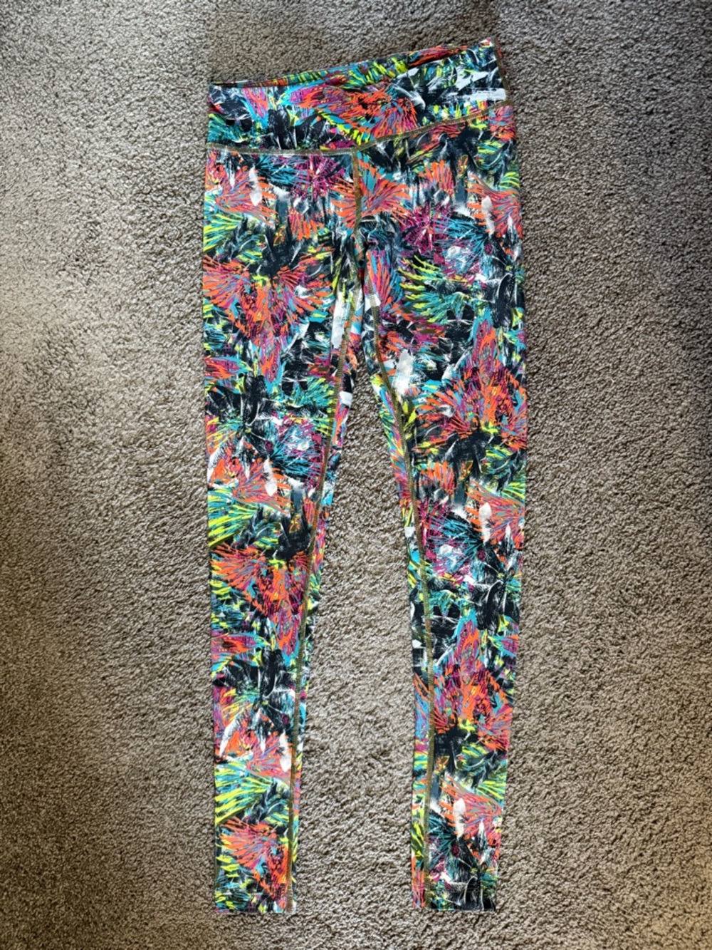 Zumba Fitness Tropical Neon Print Leggings in Green, Pink, Blue